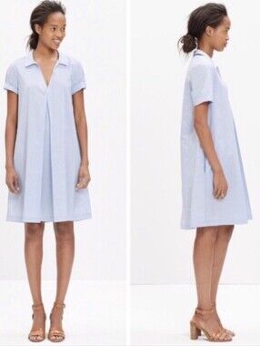 NWT Madewell Swing Out Short Sleeve Shirt Dress In Light Blue 100% Cotton